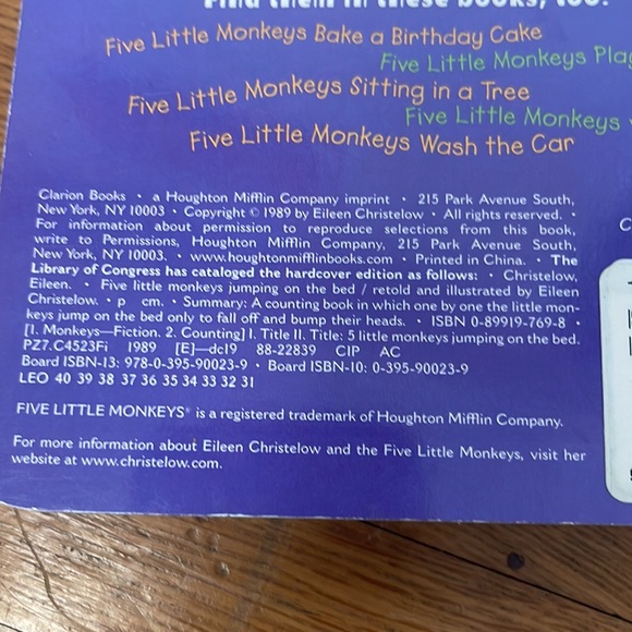 Five Little Monkeys 🙈 🙉 🙊 jumping on the bed vintage kids board book - Picture 4 of 9